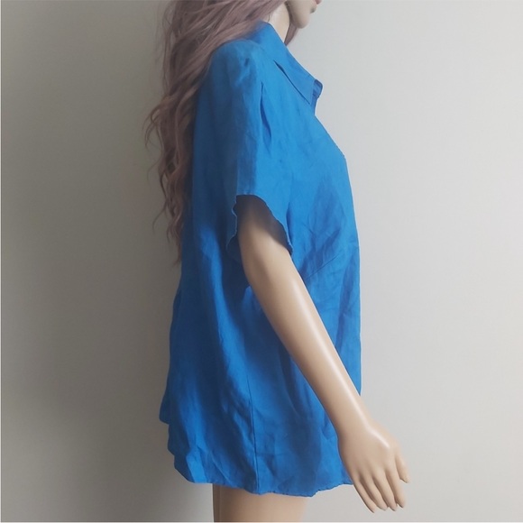 Ecologie linen top size 2X blue button down short sleeves collared shirt - Picture 5 of 11